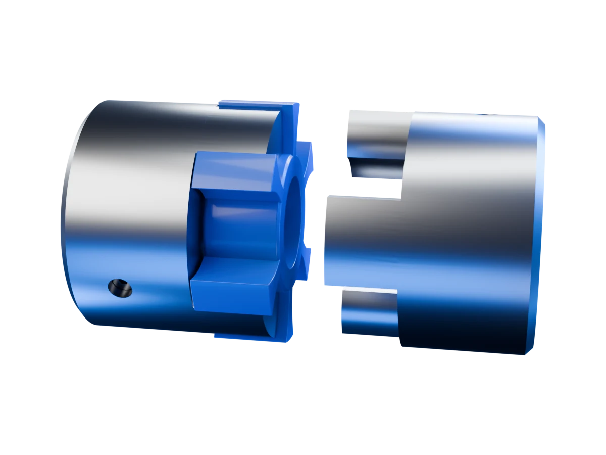 Jaw coupling with two metal hubs and a blue spider insert