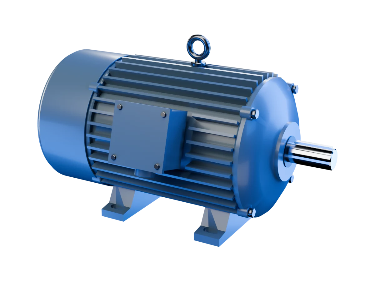 TEFC three-phase AC motor with a ribbed frame and foot mount