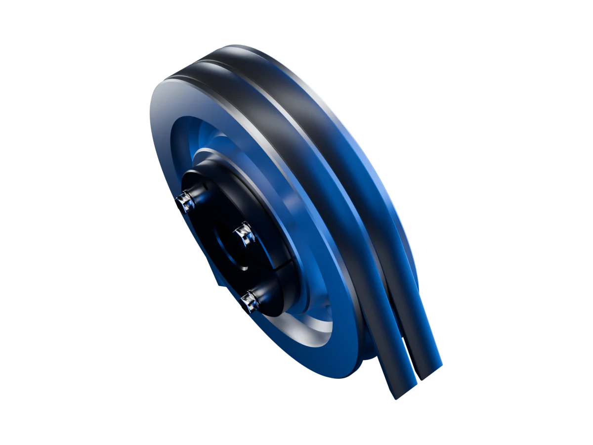 Two-groove cast-iron V-belt sheave with a V-belt over it